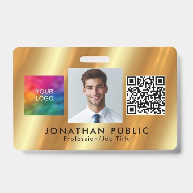 Custom Your Logo QR Code Employee Photo Gold Badge (Front)