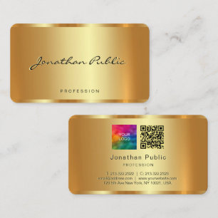 Custom Your Logo Text QR Code Gold Template Business Card
