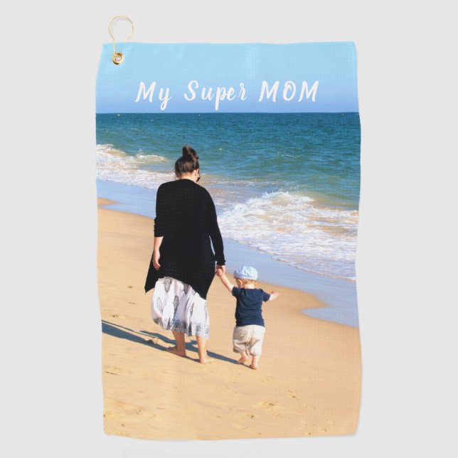 Custom Your Mom Photo Golf Towel Gift with Text (Front)