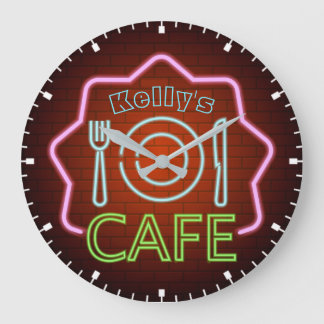 Custom YOUR NAME 50's Retro Neon Style Diner Cafe Large Clock