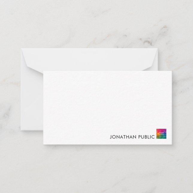 Custom Your Name Business Company Logo Minimal Note Card (Front)