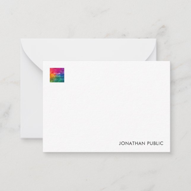 Custom Your Name Company Logo Here Elegant Note Card (Front)