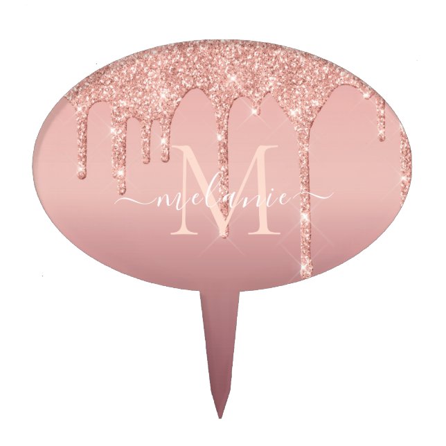 Custom Your Name Letter Rose Gold Cake Topper (Front)