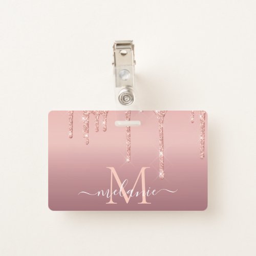 Custom Your Name Letter Rose Gold Glitter Badge