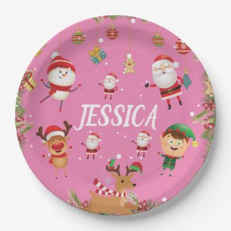 Custom Your Name, Merry Christmas Paper Plate.