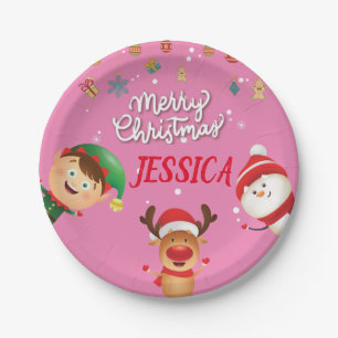 Custom Your Name, Merry Christmas Paper Plates