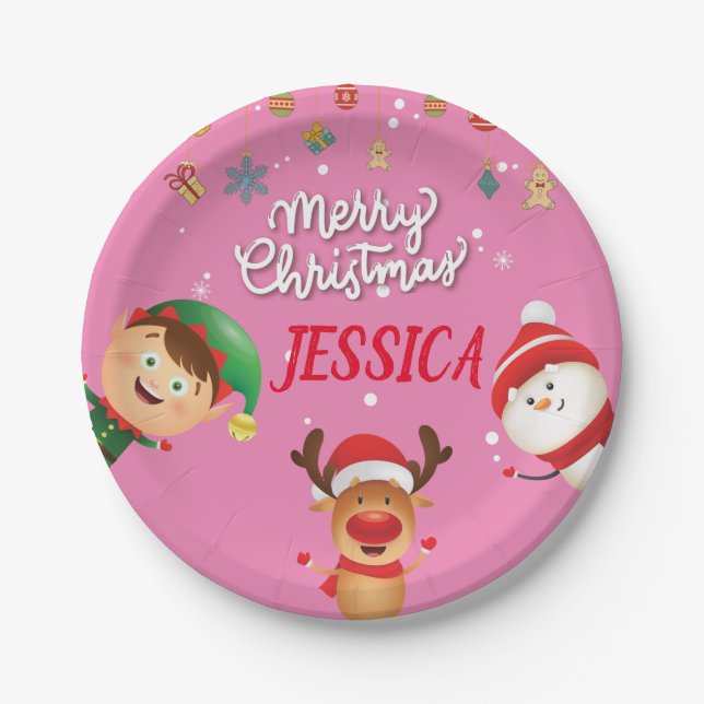 Custom Your Name, Merry Christmas Paper Plates (Front)