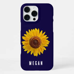 Custom Your Name Navy Blue Yellow Sunflower iPhone 16 Pro Max Case