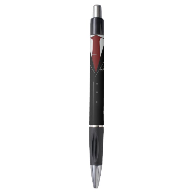 Custom Your Name Pen Business Black Suit and Tie (Front Vertical)