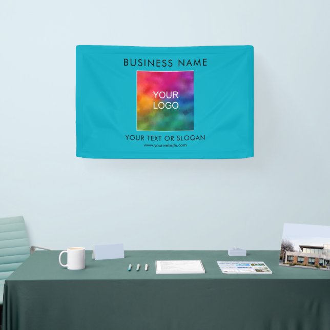 Custom Your Own Business Logo Add Text Azure Blue Banner (Tradeshow)