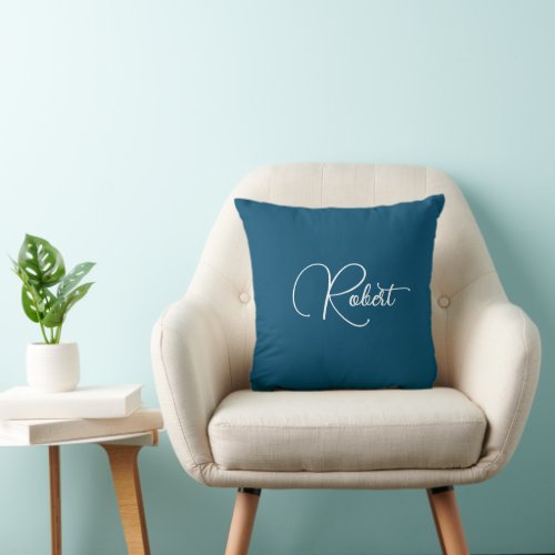 Custom Your Own Name Chic Trendy Ocean Blue Throw Pillow