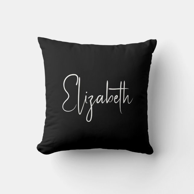 Custom Your Own Name Or Text Black White Script Throw Pillow (Front)