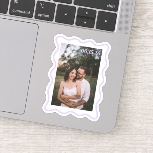 Custom Your Own Photo  Text Wavy Purple Frame Sticker