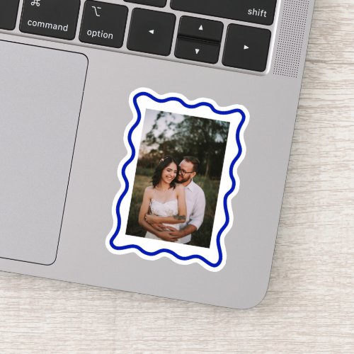 Custom Your Own Photo with Wavy blue Frame Sticker