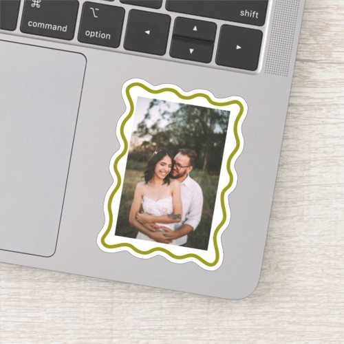 Custom Your Own Photo with Wavy Olive Green Frame Sticker