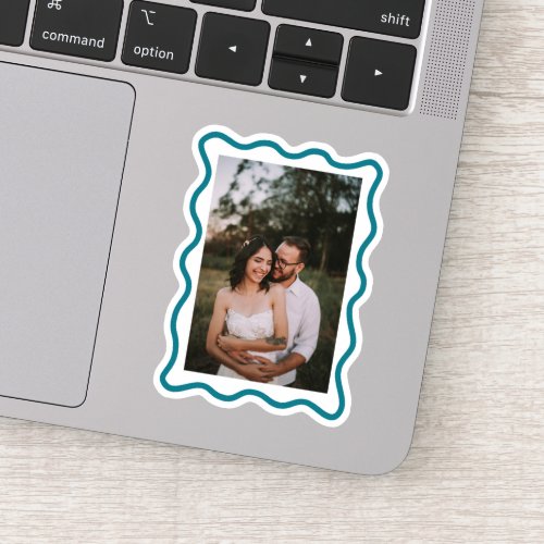 Custom Your Own Photo with Wavy Teal Blue Frame Sticker