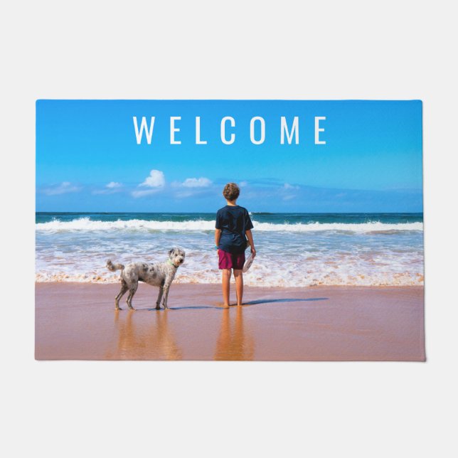 Custom Your Pet Photo Doormat with Text Welcome (Front)