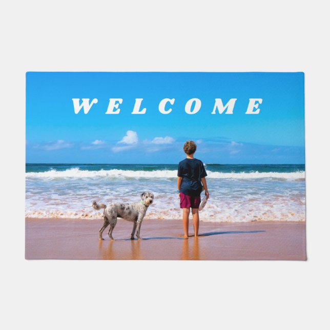 Custom Your Pet Photo Doormat with Text Welcome (Front)