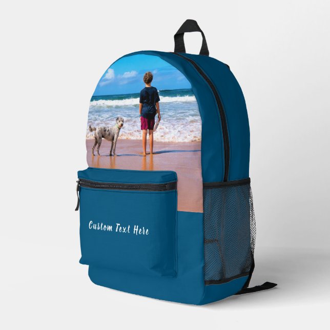 Custom Your Photo Backpack Gift with Text Name (Back Corner Right)