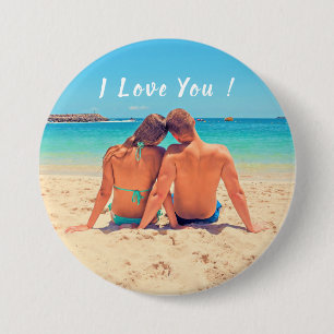 Custom Your Photo Button with Text - I Love You