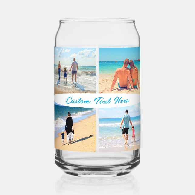 Custom Your Photo Collage and Text Personalized Can Glass (Front)
