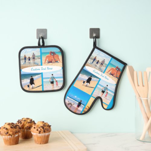 Custom Your Photo Collage and Text Personalized Oven Mitt  Pot Holder Set