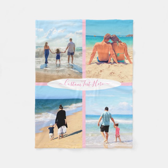 Custom Your Photo Collage Fleece Blanket with Text (Front)
