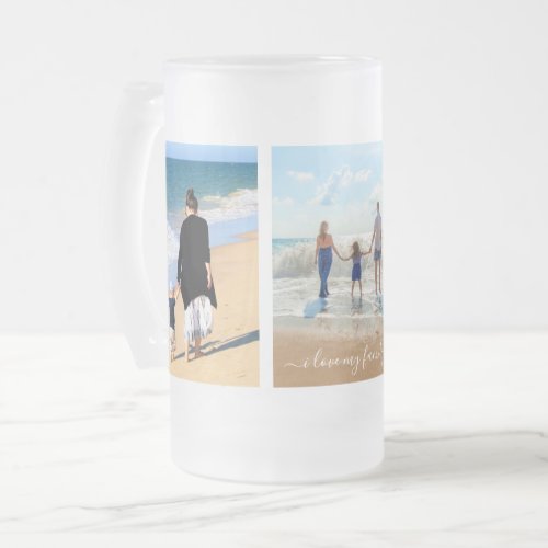 Custom Your Photo Collage Personalized Text Frosted Glass Beer Mug