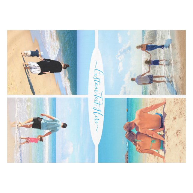 Custom Your Photo Collage Tablecloth with Text (Front (Horizontal))