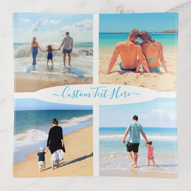 Custom Your Photo Collage Triket Tray with Text (Front)