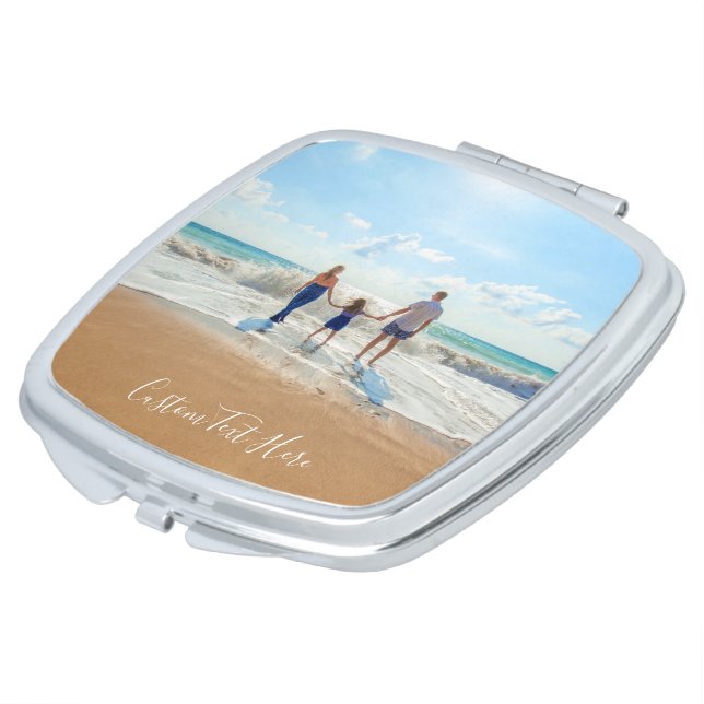 Custom Your Photo Compact Mirror with Text (Turned)