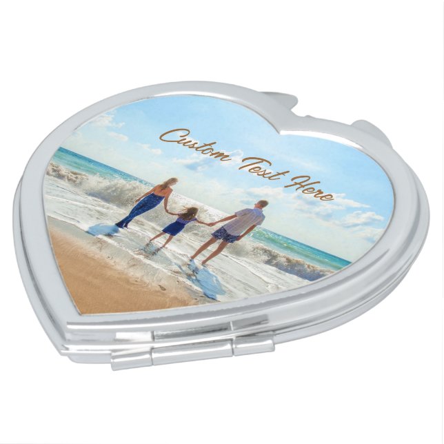 Custom Your Photo Compact Mirror with Text (Turned)
