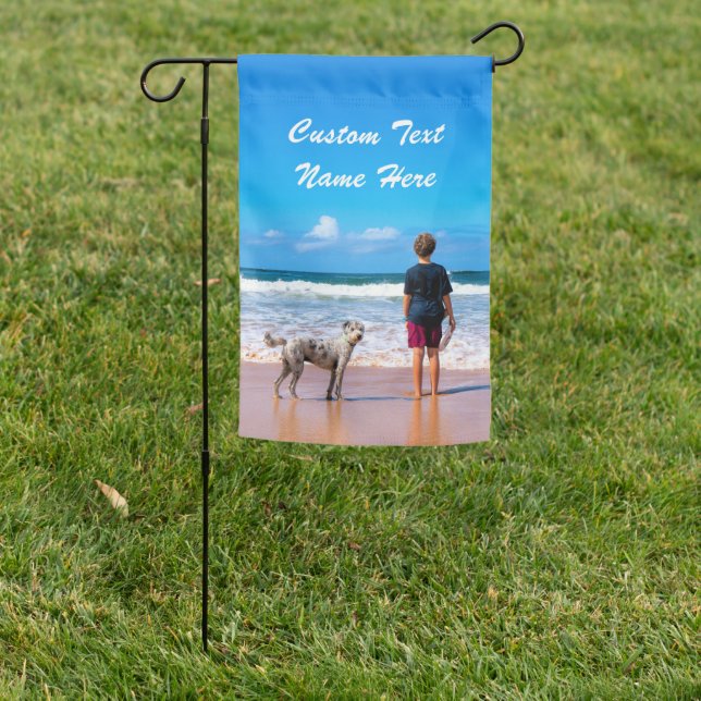 Custom Your Photo Garden Flag with Text (In SItu)