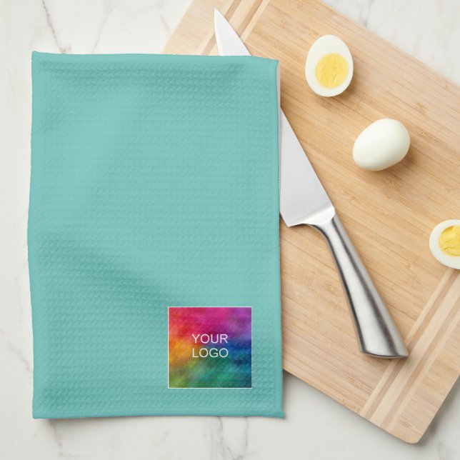 Custom Your Photo Image or Logo Template Teal Kitchen Towel (Quarter Fold)