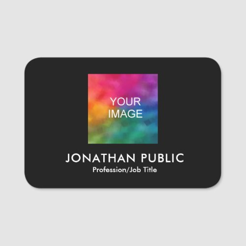 Custom Your Photo or Logo Here Elegant Template Name Tag
