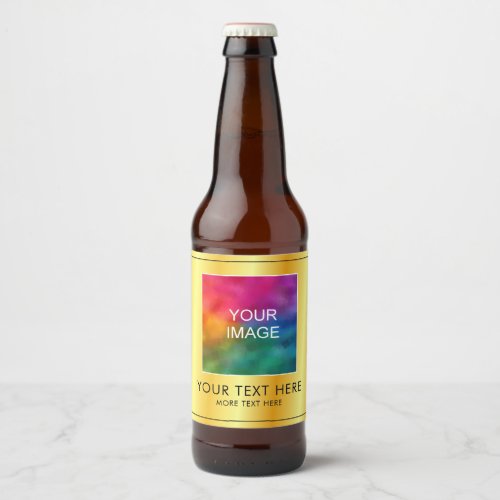 Custom Your Photo or Logo Here Modern Gold Look Beer Bottle Label