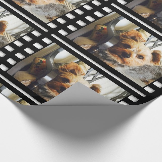 Custom Your Photo or Yorkie on Bench Wrapping Paper (Corner)