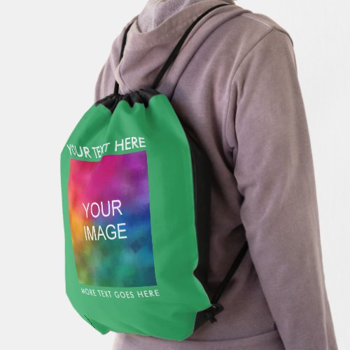 Custom Your Photo Picture Add Text Template Green Drawstring Bag
