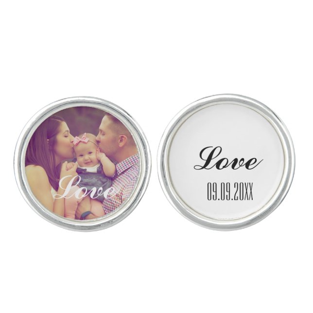 Custom Your Photo Slogan Personalised  Cufflinks (Front)