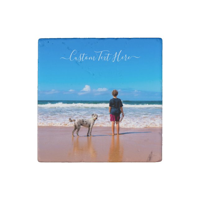 Custom Your Photo Stone Magnet Gift with Text (Front)