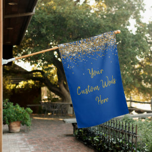 Custom Your Text Birthday Party Blue Gold Outdoor House Flag
