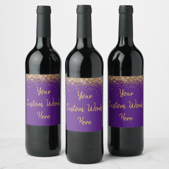 Custom Your Text Here Personalize Purple Gold Gift Wine Label (Bottles)