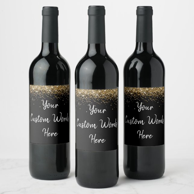 Custom Your Text Here Personalized Black Gold Gift Wine Label (Bottles)