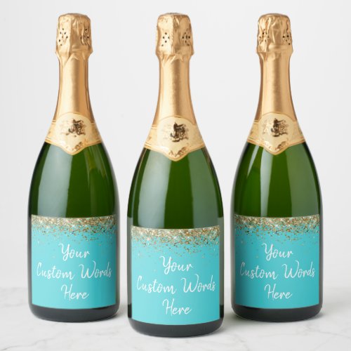 Custom Your Text Here Personalized Blue Gold Gift Sparkling Wine Label