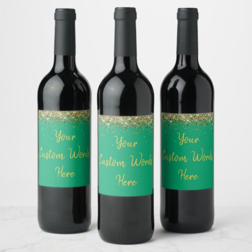 Custom Your Text Here Personalized Green Gold Gift Wine Label