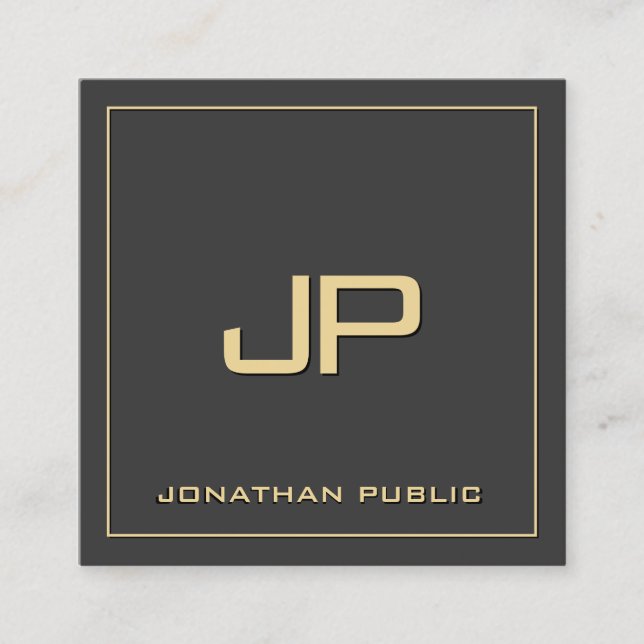 Custom Your Text Monogram Template Elegant Gold Square Business Card (Front)