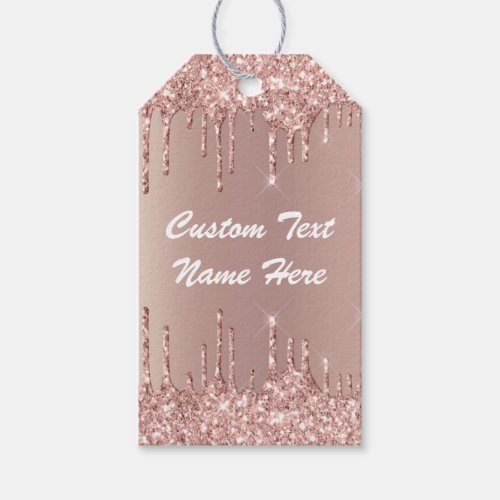 Custom Your Text Name Gift Tags Rose Gold Glitter