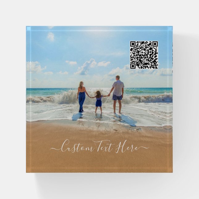 Custom Your Text Photo Paperweight with QR Code (Front)