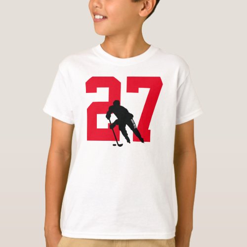 Custom Youth Hockey Player Number Red T_Shirt