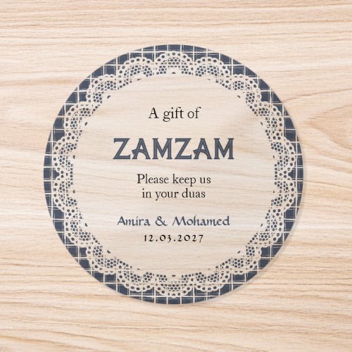 Custom Zamzam Water Bottle Labels Blue Lace Islam
